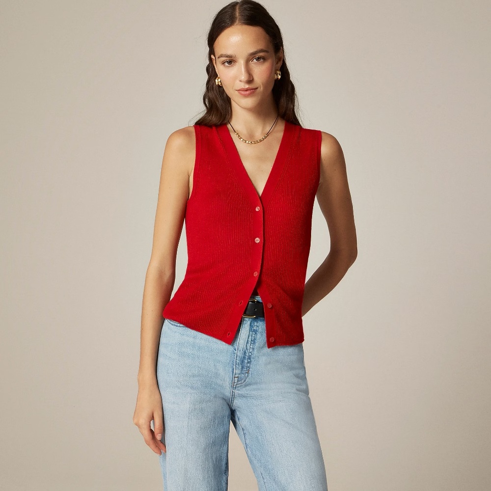 BNWT NEW JCREW well Cashmere silk blend sweater shell red top made LARGE $178!
